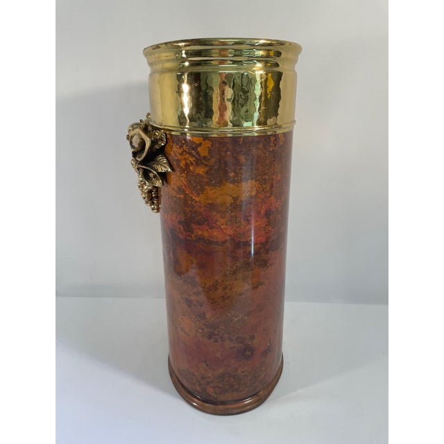 Mid 20th Century Mid 20th Century Italian Hammered Brass and Copper Umbrella and Stick Stand For Sale - Image 5 of 17