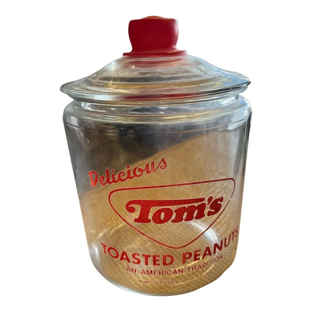 1950s Red Tom's Peanut Grocery Store Display Advertisement Jar For Sale