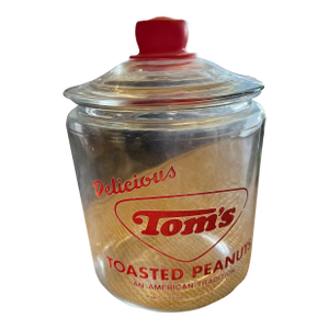 1950s Red Tom's Peanut Grocery Store Display Advertisement Jar