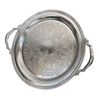 Ralph Lauren Style Oneida Webster Wilcox Silverplate Round Serving Tray For Sale