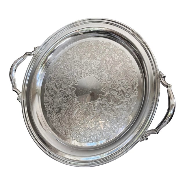 Ralph Lauren Style Oneida Webster Wilcox Silverplate Round Serving Tray For Sale