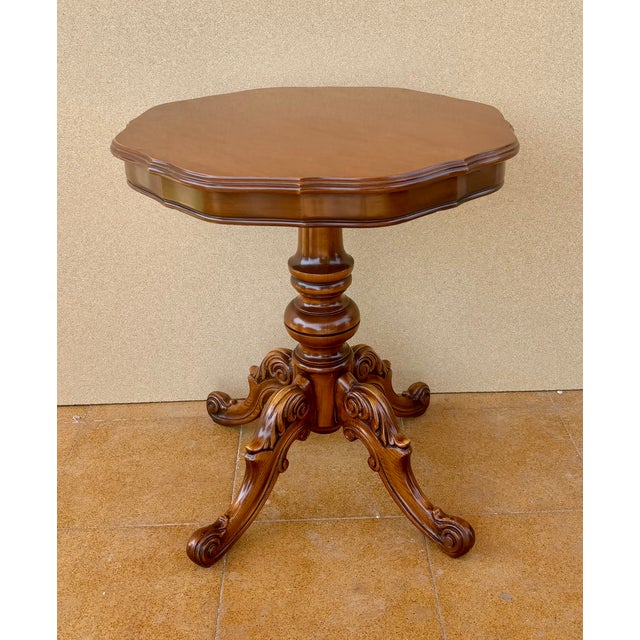 Spanish Carved Wood Pedestal Side Table, Mid-20th Century For Sale - Image 9 of 16