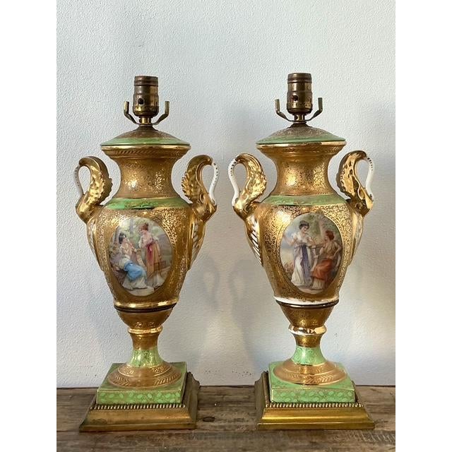French Vintage French Gilt Swan Lamps - A Pair For Sale - Image 3 of 12