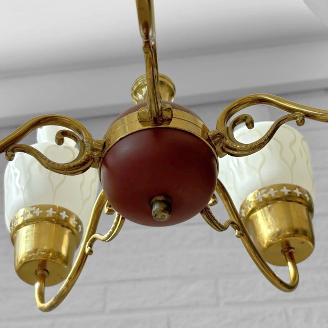 Mid-Century Chandelier in Brass and Opal Glass, Sweden, 1950s For Sale - Image 12 of 14