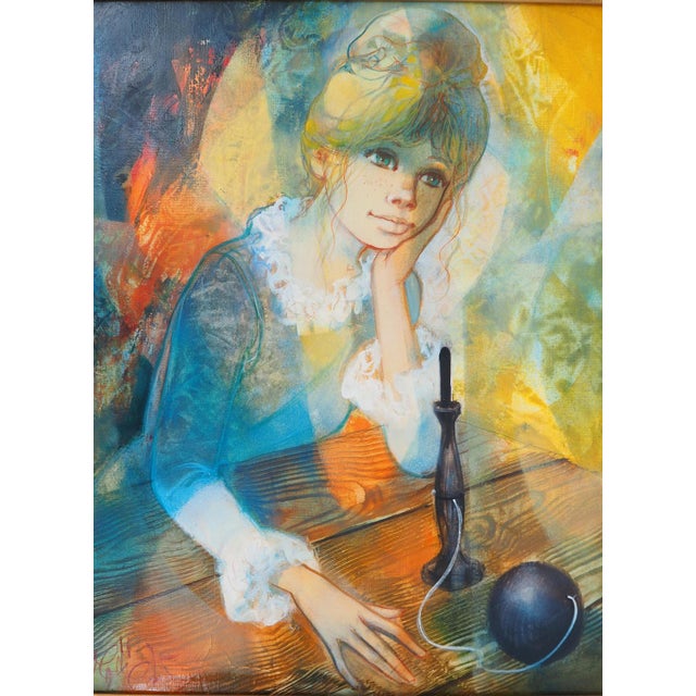 Jean-Baptiste Valadie, Meditation, The Young Girl with the Cup and Ball, 1975, Oil on Canvas For Sale - Image 4 of 11
