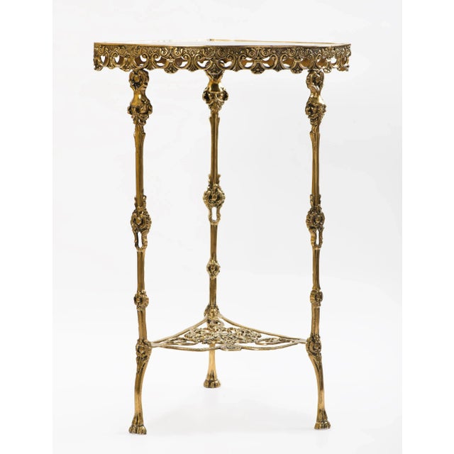 1950s Vintage Brass Corner Console Table With Mirror Top For Sale - Image 4 of 12