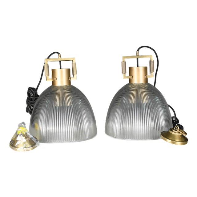 Restoration Hardware Burnished Brass Hanging Dome Pendant Light - a Pair For Sale