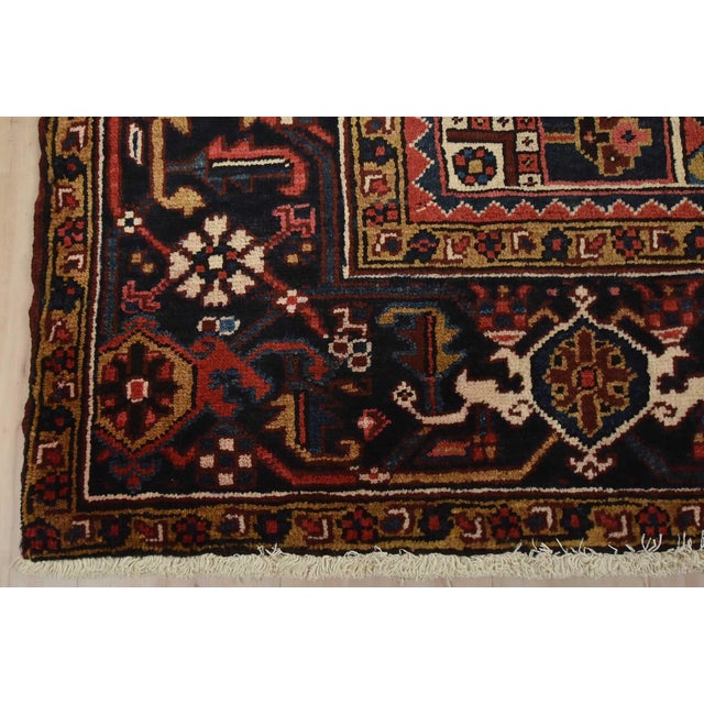 Heriz Rug 9′ X 10’5” Red Wool Vintage Tribal Hand-Knotted Oriental Carpet For Sale - Image 13 of 15