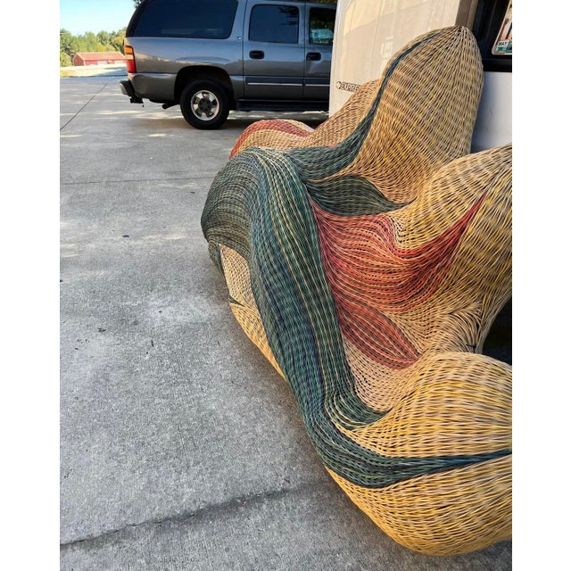 Blue 1970s Oversized Sally Bright Wicker Wave Design Art For Sale - Image 8 of 11