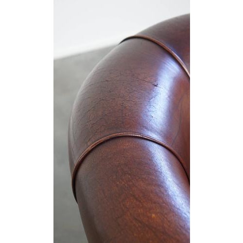 Dark Cognac Sheepskin Club Armchair For Sale - Image 11 of 15