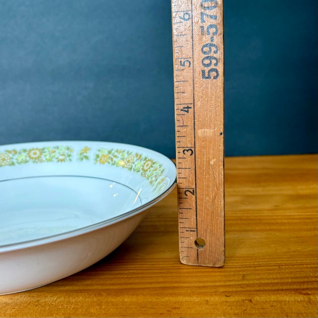 Ceramic Vintage Towne House Spring 3094 Vegetable Serving Bowl • Large Round Serving Dish • Yellow Floral Band and Silver Trim For Sale - Image 7 of 9