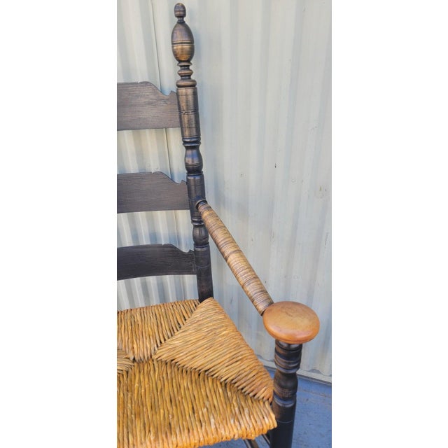 Textile 1960s Ladder Back Arm Chair & Foot Stool Set For Sale - Image 7 of 12
