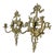 Charming, large-scale pair of vintage cast brass two-candle wall sconces featuring a pair of sweet lovebirds perched among...