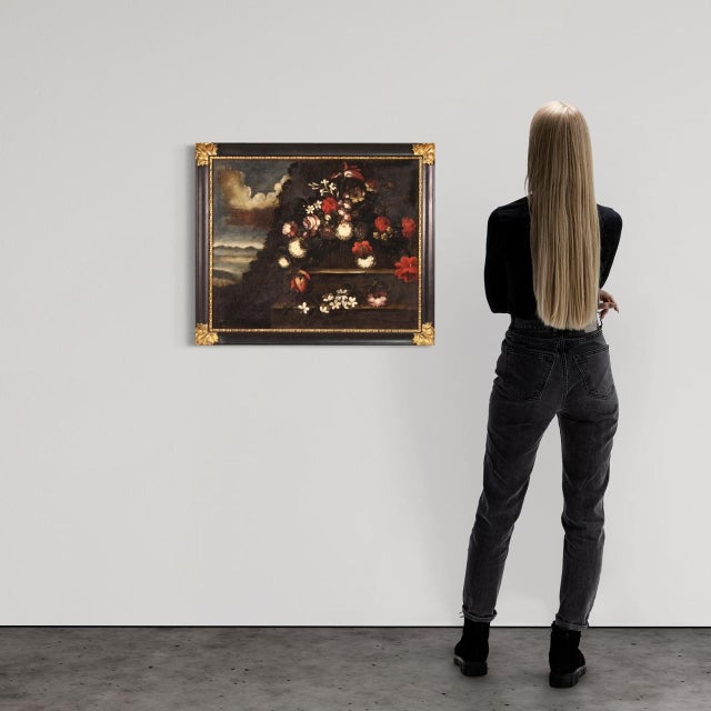 Antique Italian painting from the early 18th century. Artwork oil on canvas depicting an amazing still life with flowers...