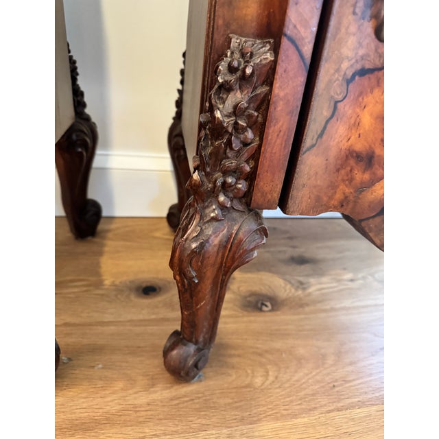Pair of Antique American Victorian Rococo Revival Figured Walnut Marble-Top Bedside Cabinets, Circa 1870 For Sale - Image 11 of 12