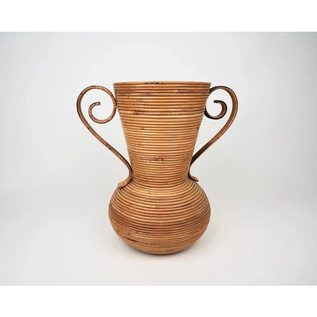 Brown Italian Rattan Amphora Vase by Vivai Del Sud, 1960s For Sale - Image 8 of 13