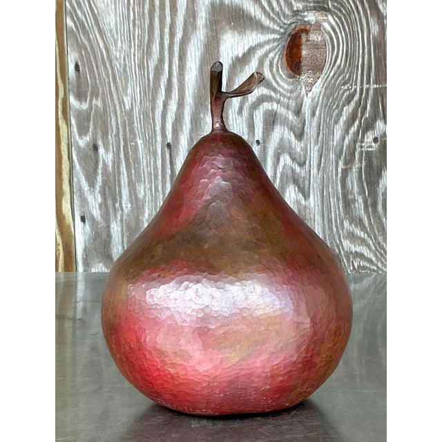 Copper Vintage Boho Monumental Hand Hammered Copper Pear For Sale - Image 8 of 10