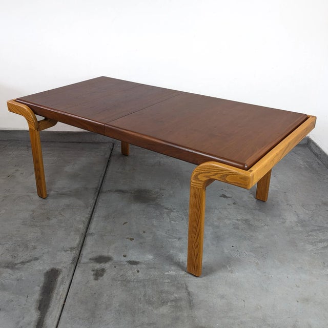 Mid-Century Modern 1970s Mid Century Walnut & Oak Dining Table Styled After Lou Hodges For Sale - Image 3 of 12
