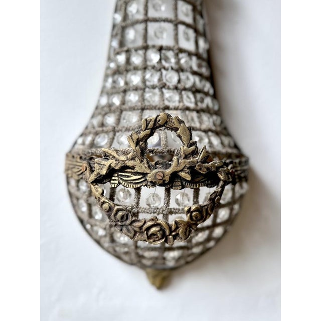 Gold French Empire Style Basket Wall Sconces in Bronze and Crystal, 1920s, Set of 2 For Sale - Image 8 of 18