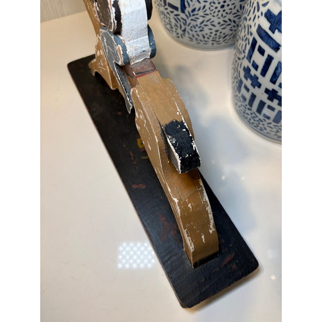 Vintage Handmade Folk Art Jockey Horse Racing Wood Sculpture For Sale - Image 11 of 13