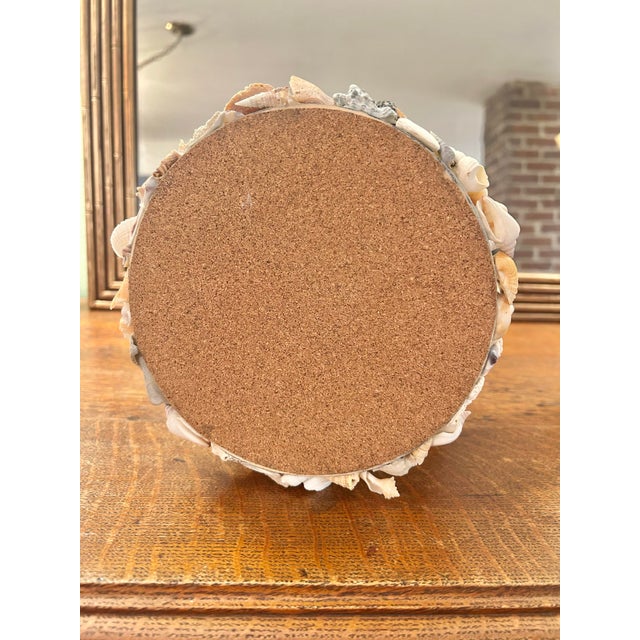 Coastal Palm Beach Handcrafted Seashell Encrusted Glass Hurricane Candle Holder For Sale - Image 11 of 11