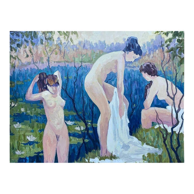 Oil Painting Girls by the Lake Vlad Serikov For Sale