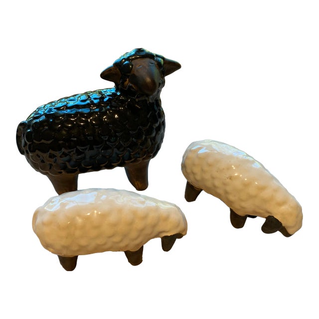 Global Views Ceramic Sheep Figurines- Set of 3 For Sale
