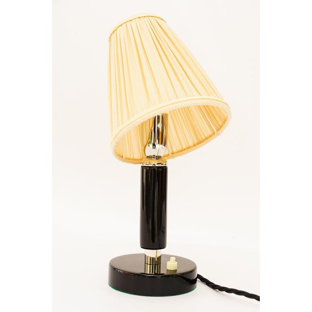 1920s Art Deco Nickel-Plated Wooden Table Lamp with Fabric Shade, 1920s For Sale - Image 5 of 10