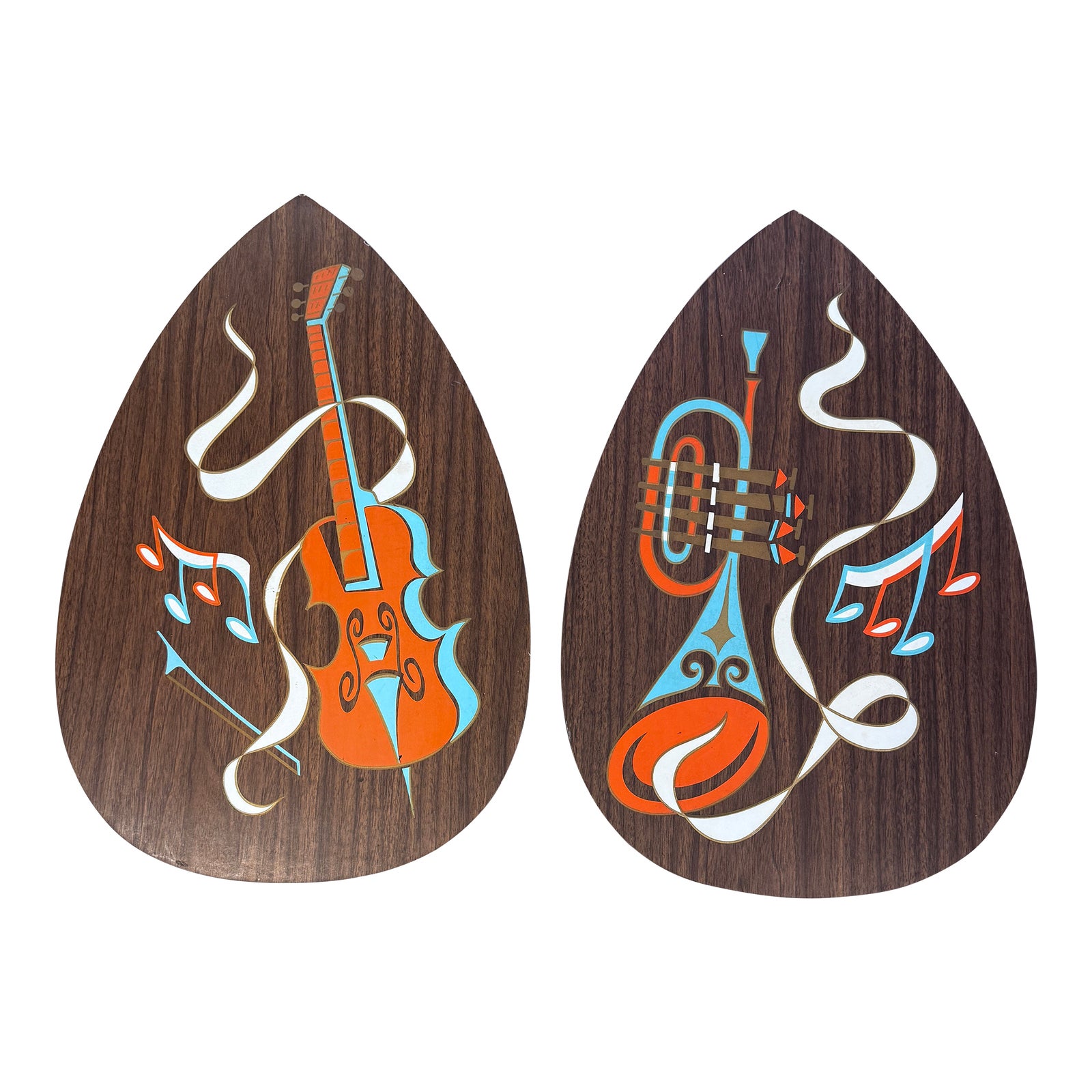 Vintage Set of 2 Turner Musical Instruments - Guitar and Horn | Chairish