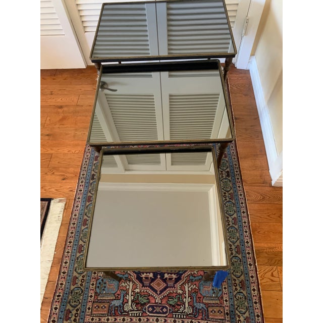 Italian Italian Brass Mirror Nesting Tables - Set of 3 For Sale - Image 3 of 10