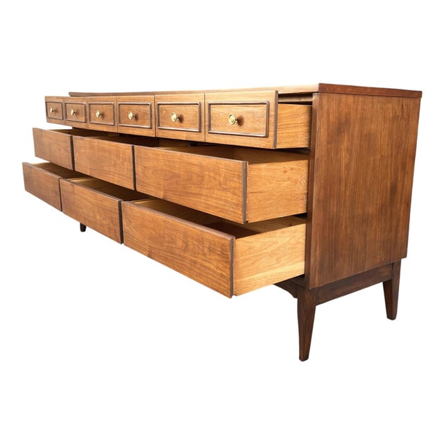 Wood Vintage 1960s Walnut MCM Dresser With Tapered Legs For Sale - Image 7 of 9