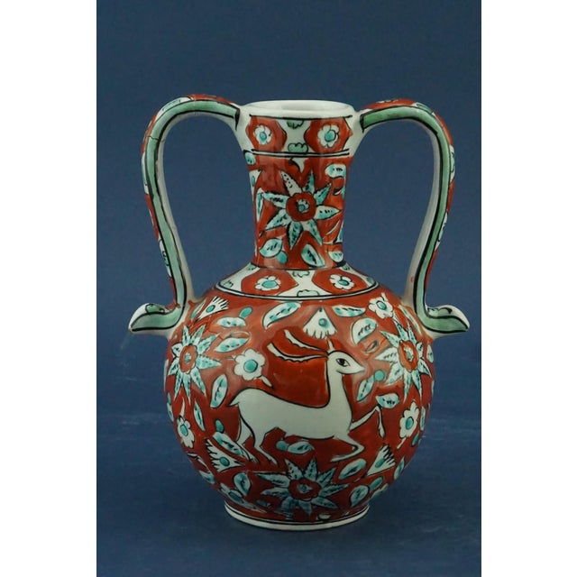 1950s 20th Century Ceramic Vase with Iznik Decoration and Stylized Ibex by Icarus Rhodes, Greece, 1950s For Sale - Image 5 of 18
