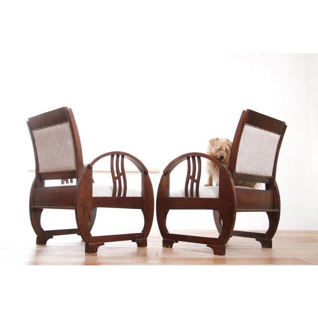 Set of Vintage French Art Deco Wooden Armchairs, 1930s For Sale - Image 15 of 18