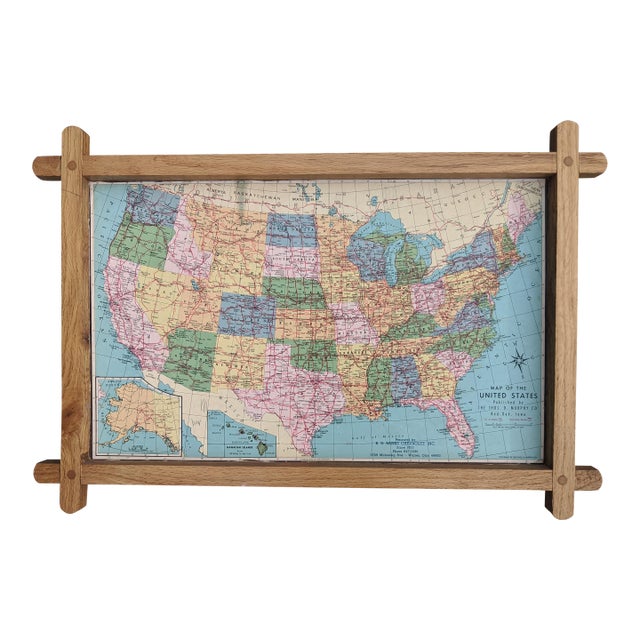Vintage Map of the United States Framed For Sale