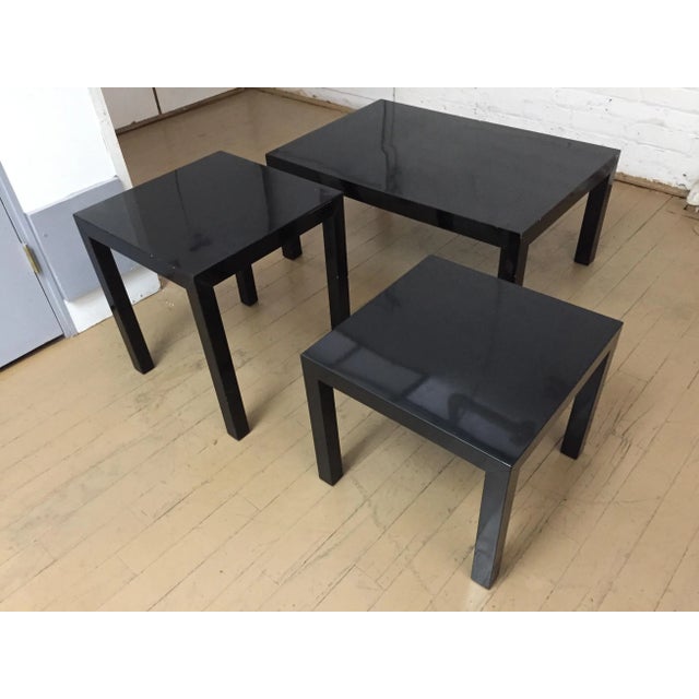 Wood Vintage 1970's Black Lacquer Accent and Side Tables - Set of 3 For Sale - Image 7 of 12