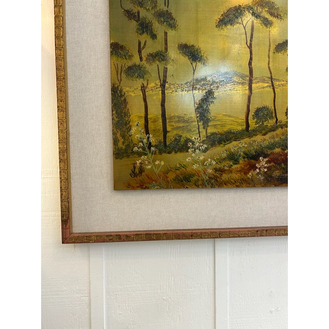 Pair of Vintage Original Oil on Board With New Linen Float Mat and Original Wood and Gold Leaf Frames For Sale - Image 16 of 18