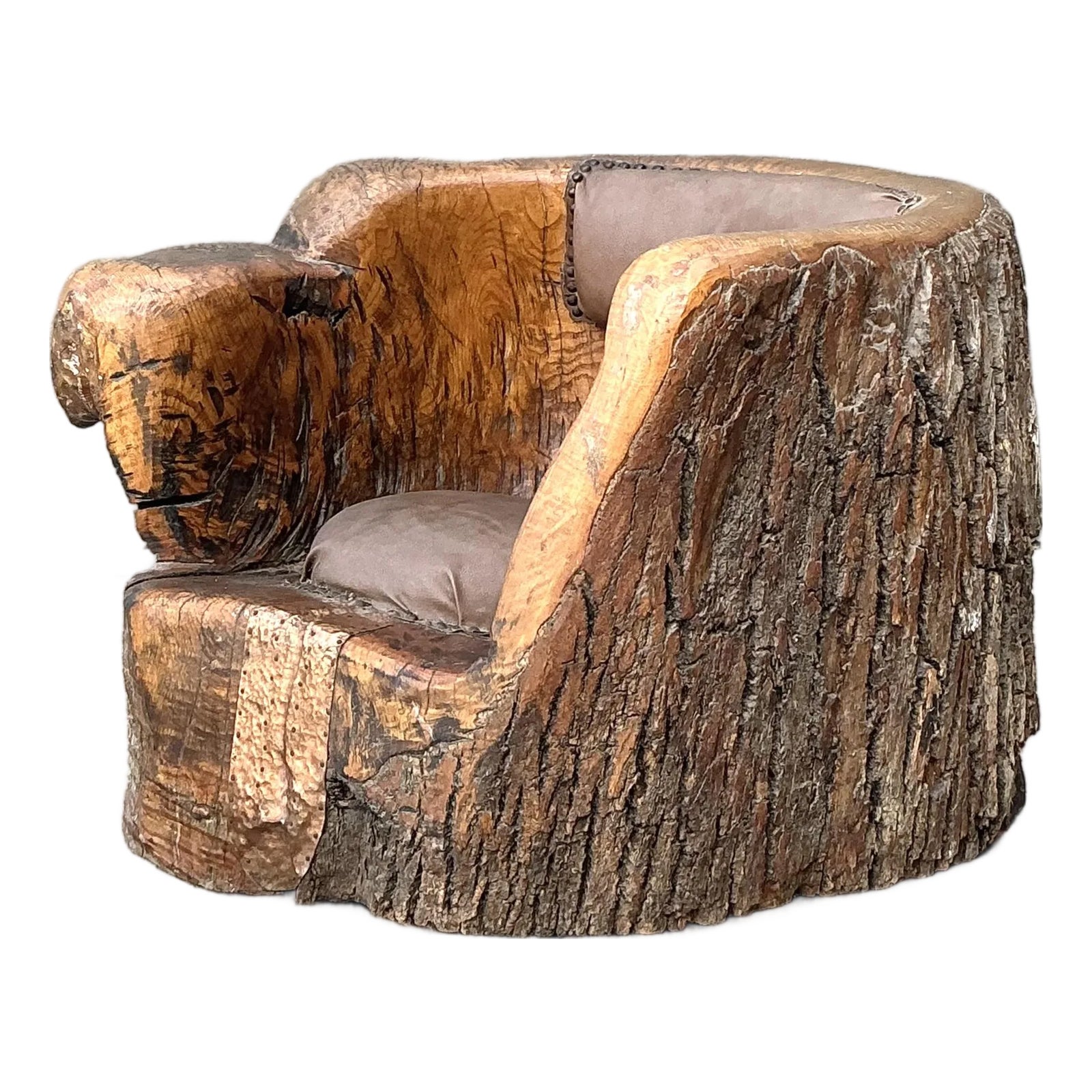 Vintage Tree Trunk Barrel Chair | Chairish