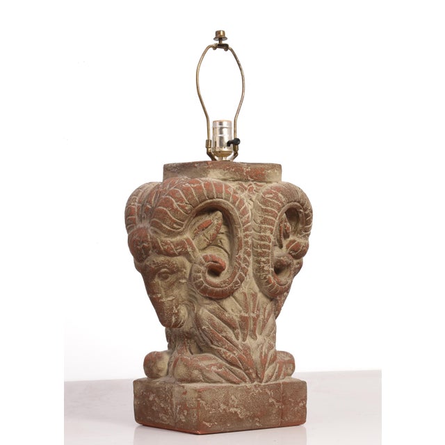 Brick Red Bon Art 1990s Rams Ibis Ceramic Plaster Table Lamp Hollywood Regency Art Deco Chapman Mario Buatta For Sale - Image 8 of 16