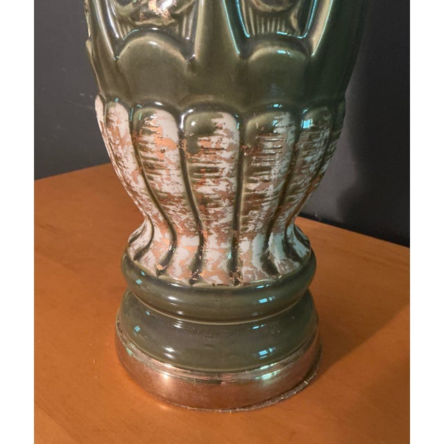 Vintage Mid Century Modern Olive Green Ceramic Table Lamp 1950s Retro Pottery Light For Sale - Image 9 of 12