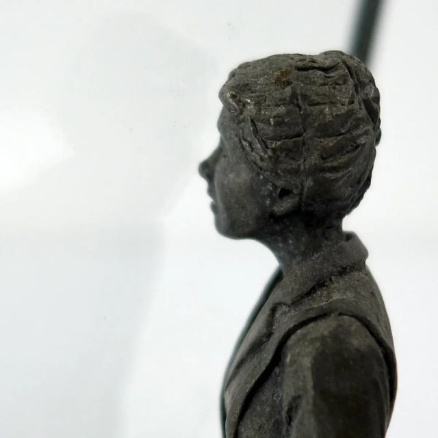 Gray Vintage Zinc Statue of a Flemish Lady Who is Window Shopping at UNIC Supermarket For Sale - Image 8 of 11