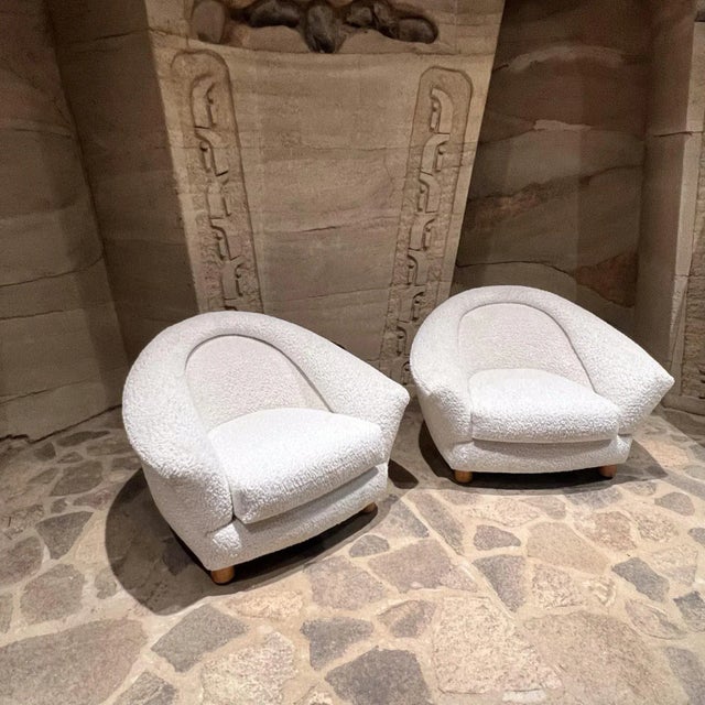 Vintage French Ivory Lounge Chairs Inspired by Jean Royère For Sale - Image 9 of 12