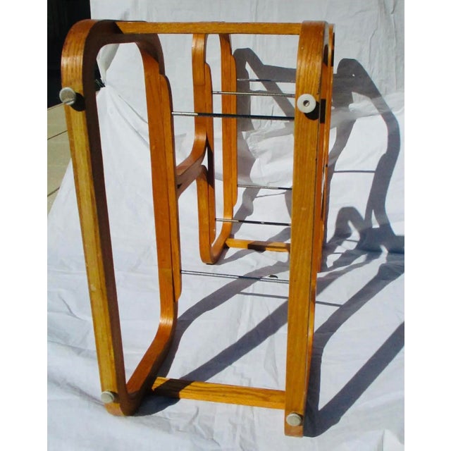 Sienna Vintage MCM Mid Century Plycraft Attributed Étagère Oak Glass Wood Shelving Unit Bookcase Display For Sale - Image 8 of 12
