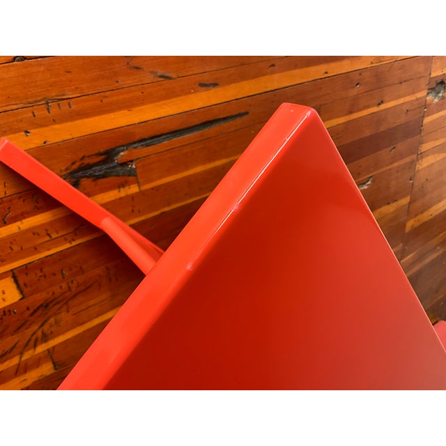 Coral Laquered Mid-Century Danish Modern Minimalist Trestle Dining Table C1960s For Sale - Image 13 of 14
