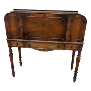 Early 20th Century Antique Burlwood Small Secretary Desk For Sale