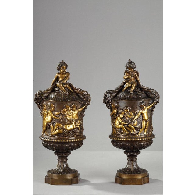Covered Vases in Chased Bronze with Rich Decoration, 1870s, Set of 2 For Sale - Image 3 of 18