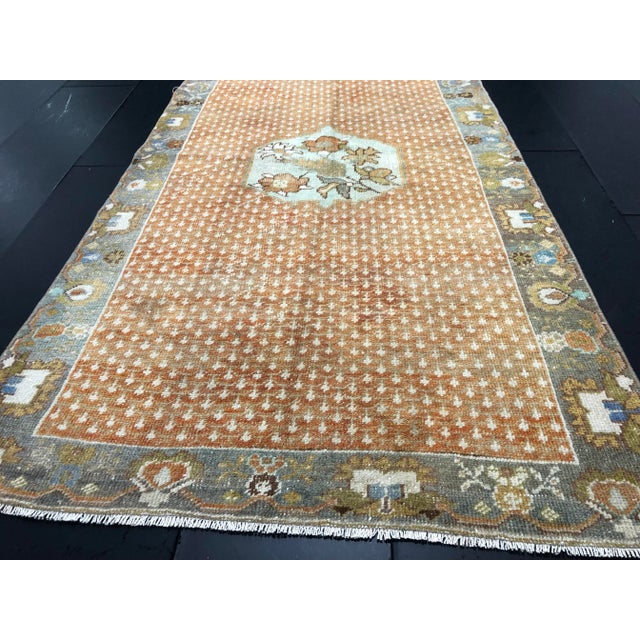 Textile Orange Floral Vintage Rug - 3′10″ × 7′1″ For Sale - Image 7 of 11
