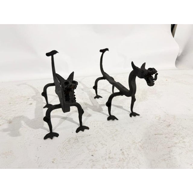 Mod Dragon Andirons in Wrought Iron, 1940s, Set of 2 For Sale - Image 6 of 18