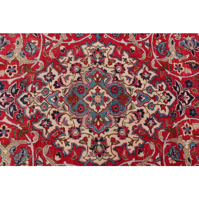 Vintage Persian Isfahan Rug With Red Field and Ivory Medallion Design For Sale - Image 11 of 13