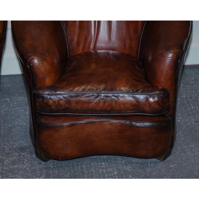 Art Deco Hand Dyed Whiskey Brown Suite Sofa, Armchairs and Ottomans, 1920s, Set of 5 For Sale - Image 18 of 18