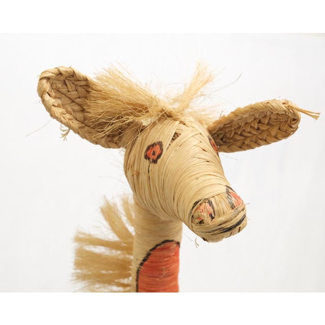 Group of 4 Giraffe African Folk Art Rattan Bamboo Straw Hand Painted Animal Sculptures